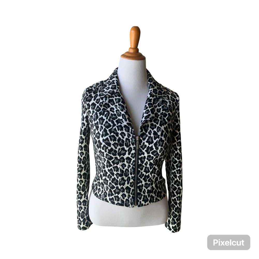 WHBM Black White Animal Print Moto Jacket Size 6 NWT